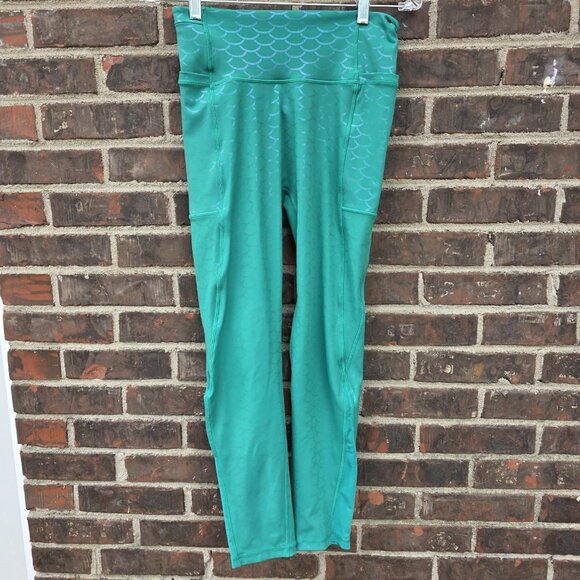 Crowned Athletics Mermaid Princess Green Scales Leggings Size Medium Athletic - Picture 1 of 7